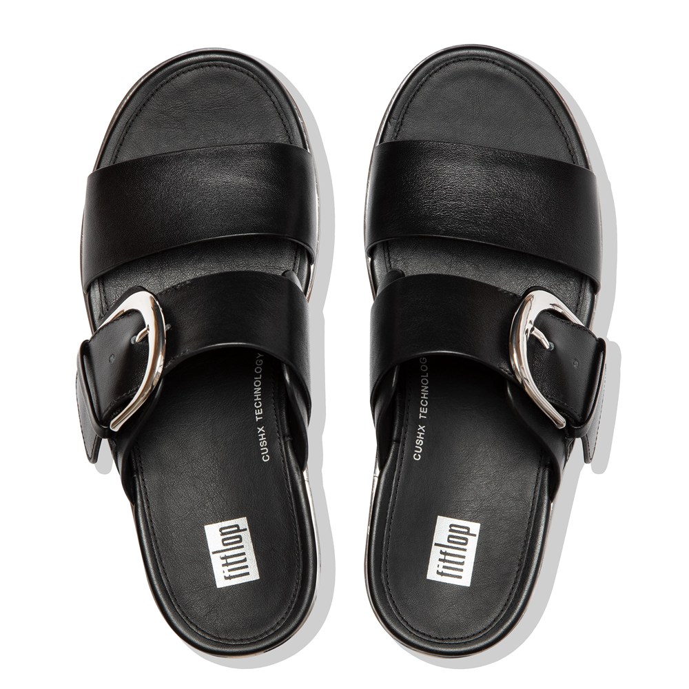 Fitflop Womens Platforms Black - Pilar Mixed-metallics Leather Slide - AG9810753